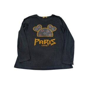 Vinizbena Black Long Sleeve T-Shirt Paris Love Mickey Mouse Rhinestone Graphic L